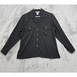 Vintage 90s Notations Top Womens 4 PETITE‎ Black Long Sleeve Button Up Side Slit
